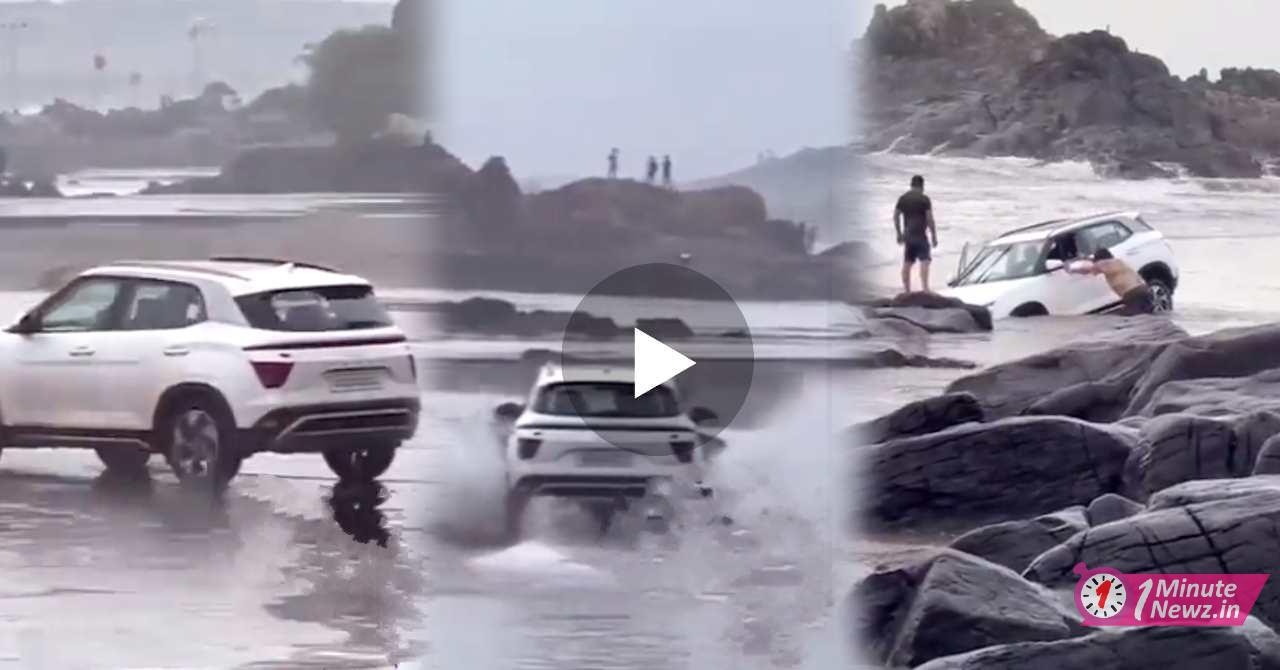 delhi men drive and drown car in goa beach viral video