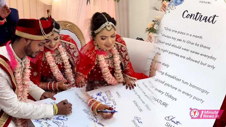 bride made a contract paper for groom and before marriage they signed it